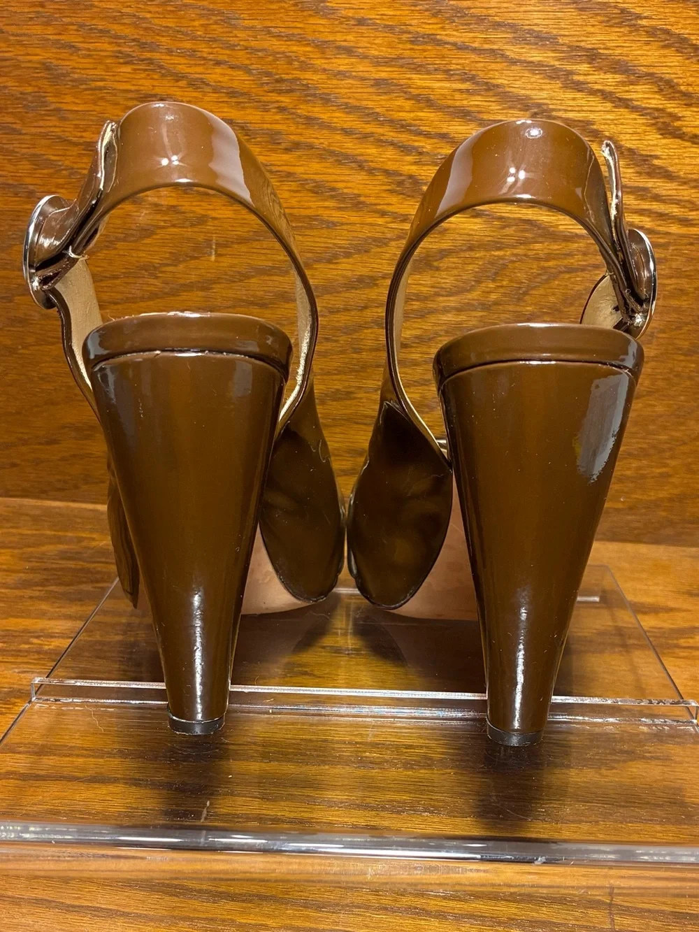 Boutique 58 Retro Slingback Platform Block Heels Brown Patent Size 8